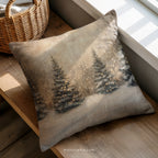 Christmas Winter Forest Throw Pillow | Snow-Covered Trees with Golden Lights | Holiday Decor Gift Cushion