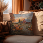 Autumn Pumpkin Farm Throw Pillow and Case - Red Barn Fall Harvest Landscape Country Decor Gift