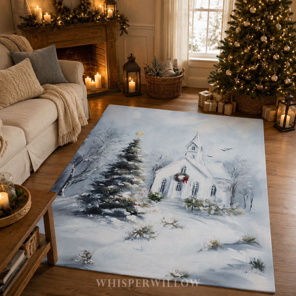 Christmas Church Plush Throw Blanket - Snowy Winter Wonderland Gift