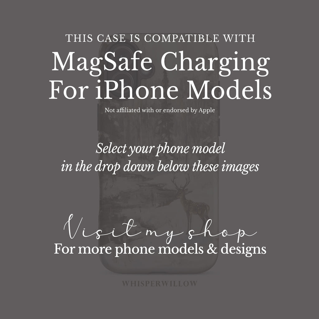 Aesthetic Winter Deer Phone Case | Compatible with MagSafe Charging | Forest Snow Wildlife Art | Gift for Him