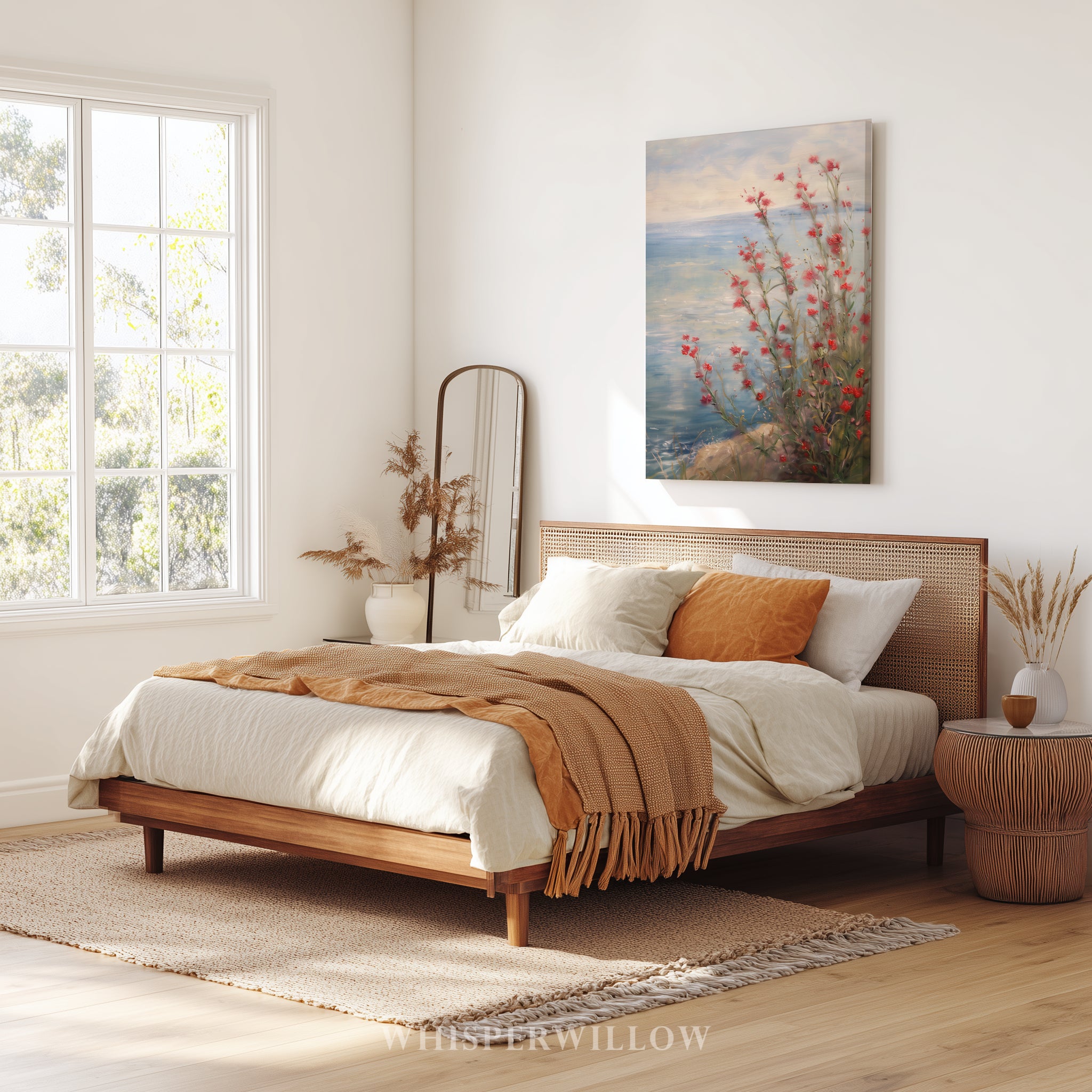 Leinwandbild mit roten Küstenwildblumen | Blumendesign zum Unabhängigkeitstag | Sommerdeko zum 4. Juli, Botanische Meeresmotive