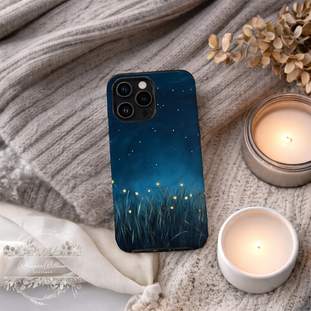 Firefly Night Sky MagSafe Case | Compatible with iPhone | Magnetic Charging | Dark Blue Stars Lightning Bugs | Protective Cover