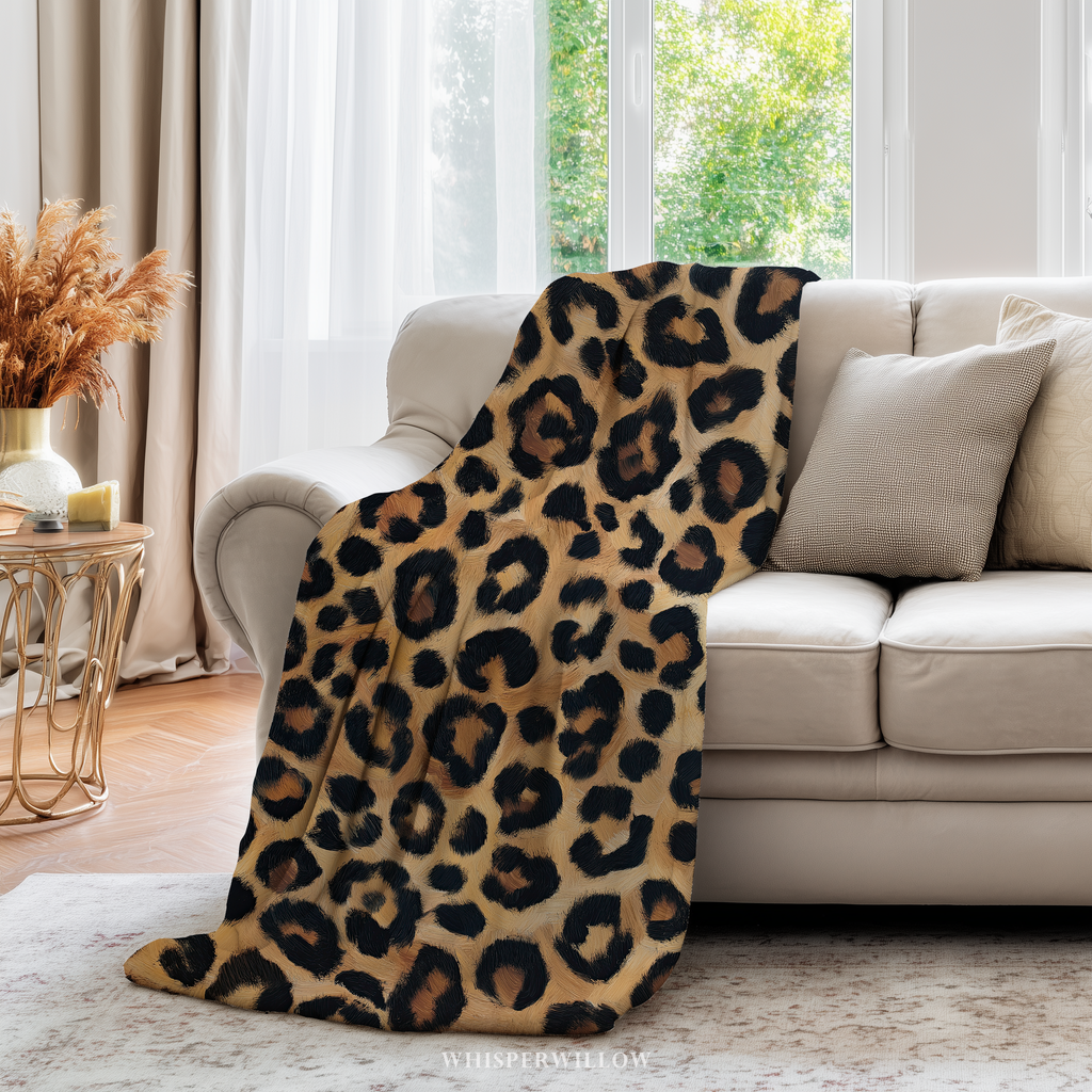 Leopard Print Throw Blanket - Plush Neutral Animal Pattern