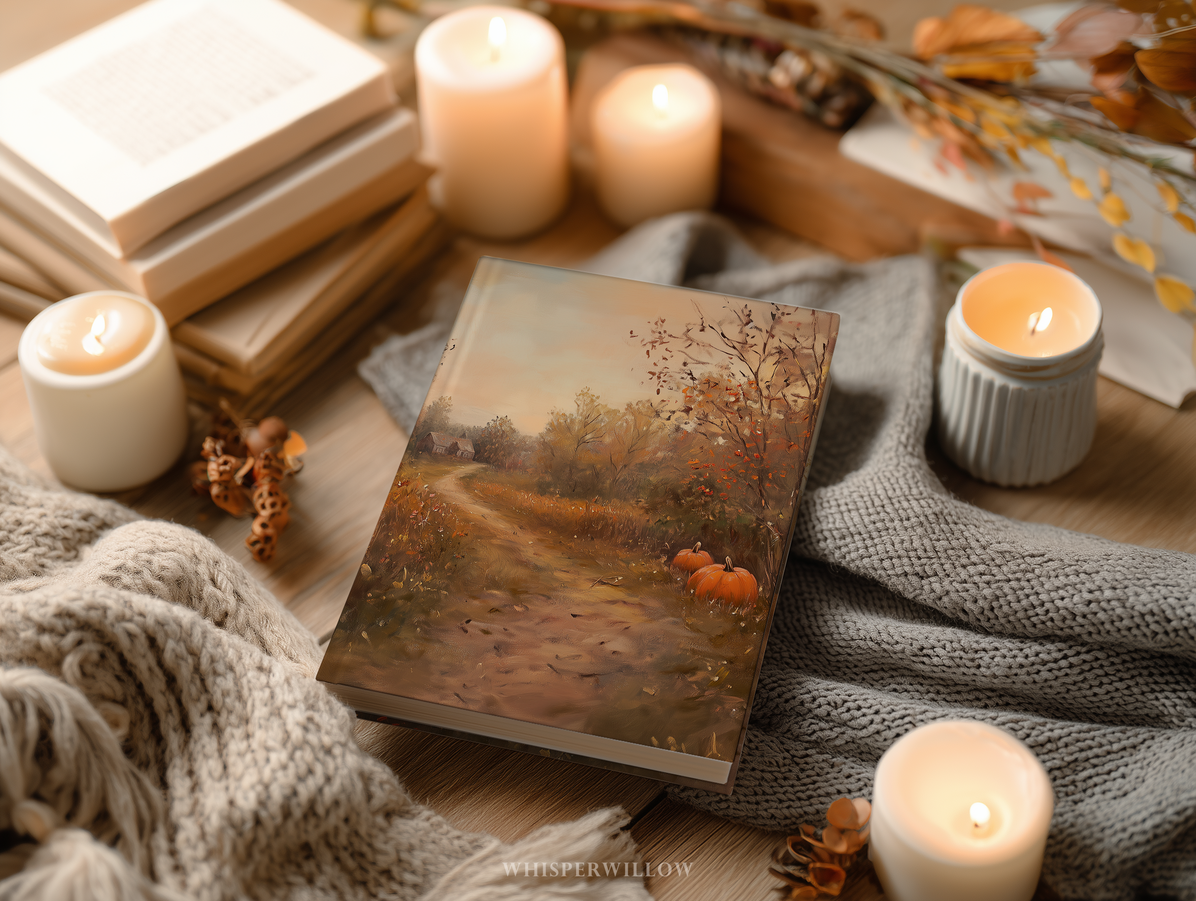 Autumn Pumpkin Path Hardcover Journal - Rustic Fall Cottage Landscape Cozy Writer Notebook Gift