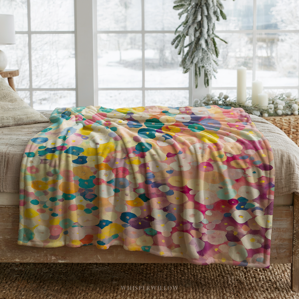 Colorful Floral Abstract Throw Blanket - Pastel Spring Flowers Gift