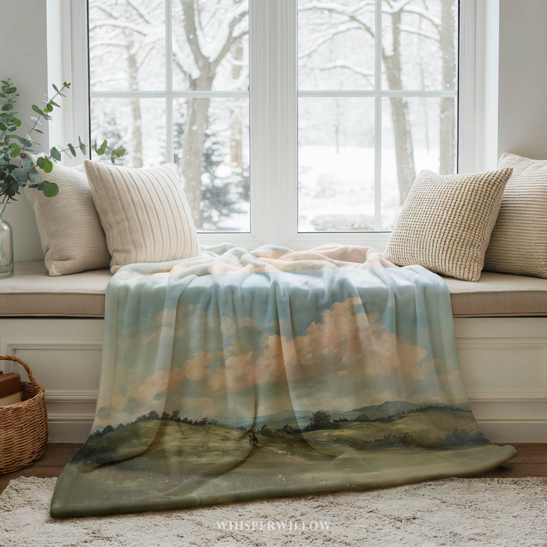 Pastoral Landscape Throw Blanket - Rolling Hills Horse Rider Gift