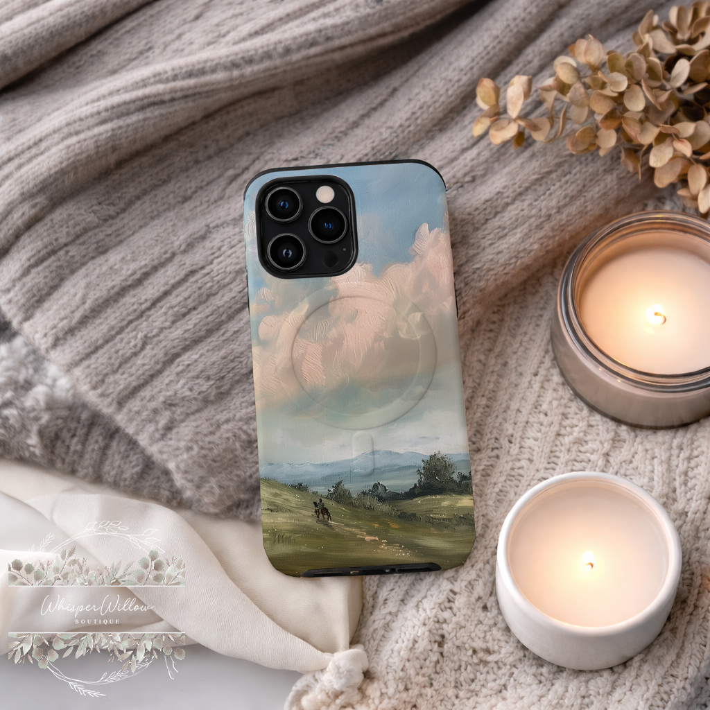 Pastel Sky Landscape Phone Case Compatible with MagSafe Magnetic Charging | Scenic Hills Art | Colorful Aesthetic Case