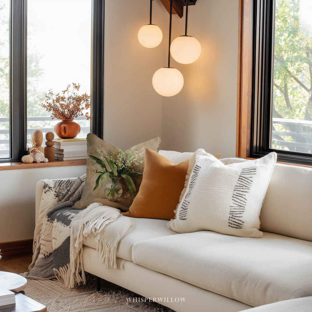 Lily of the Valley Throw Pillow - Floral Botanical Art Cushion