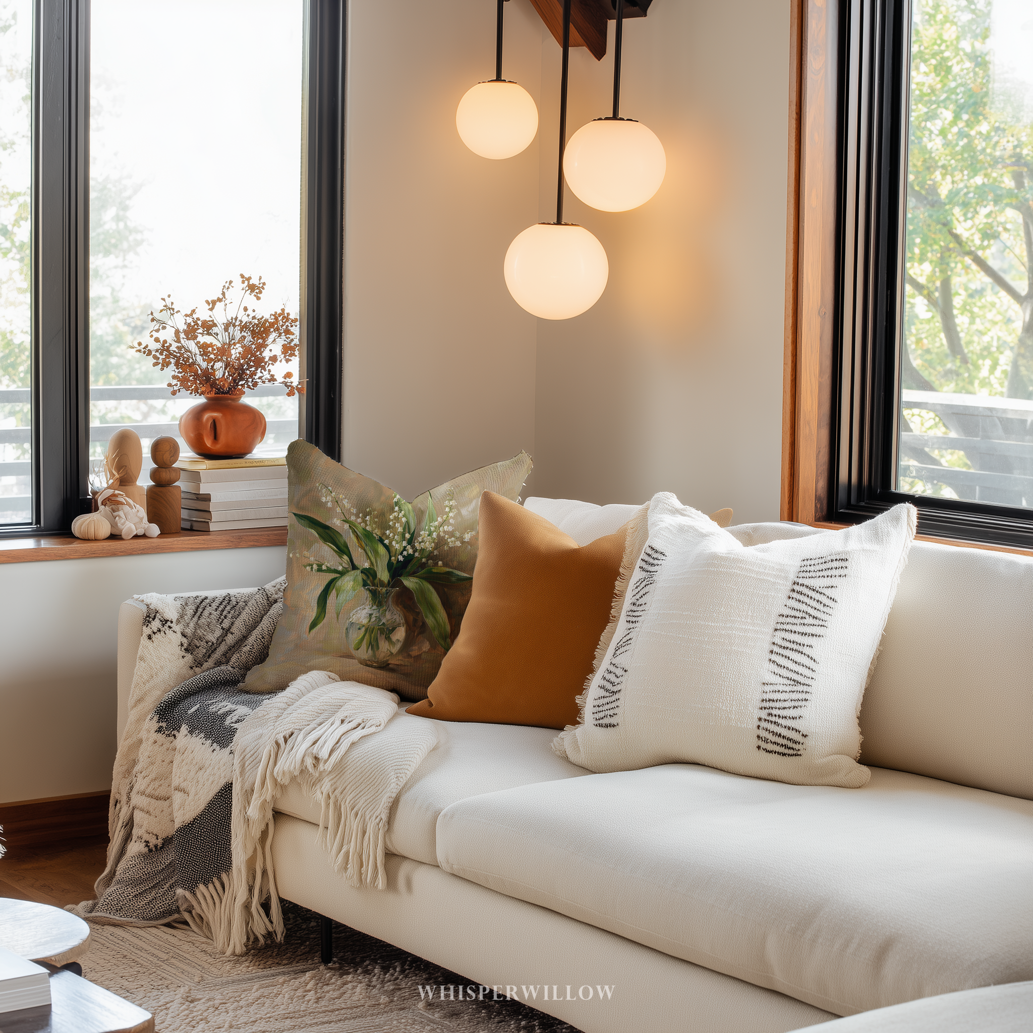 Lily of the Valley Throw Pillow - Floral Botanical Art Cushion