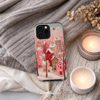 Romantic Winter Village Phone Case | Compatible with MagSafe & iPhone | Pink Heart Snow Town Aesthetic Protective Cover