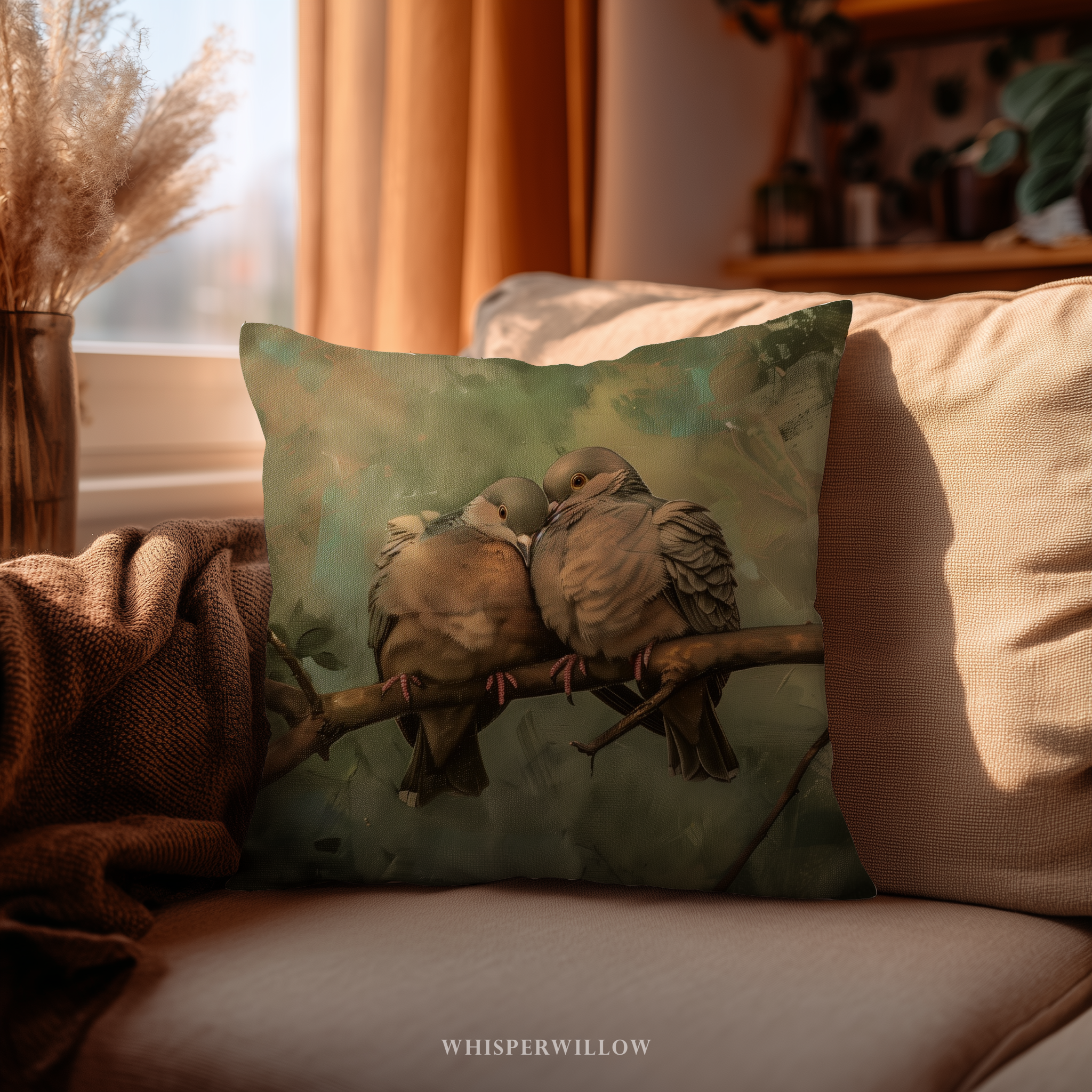 Romantic Dove Throw Pillow and Case - Nature Love Birds Decorative Cushion Wildlife Art Gift