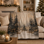 Snowy Pine Forest Throw Blanket - Winter Wonderland Lights Gift