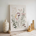 Wildflower Meadow Canvas Wall Art | Neutral Botanical Floral Illustration | Cottagecore Vintage Nature Decor | Minimalist Bedroom Artwork