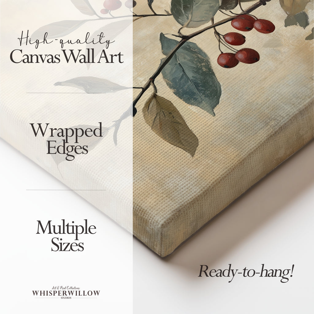 Leinwandbild | Rustikaler Zweig mit roten Beeren | Weihnachts- und Herbstdekoration