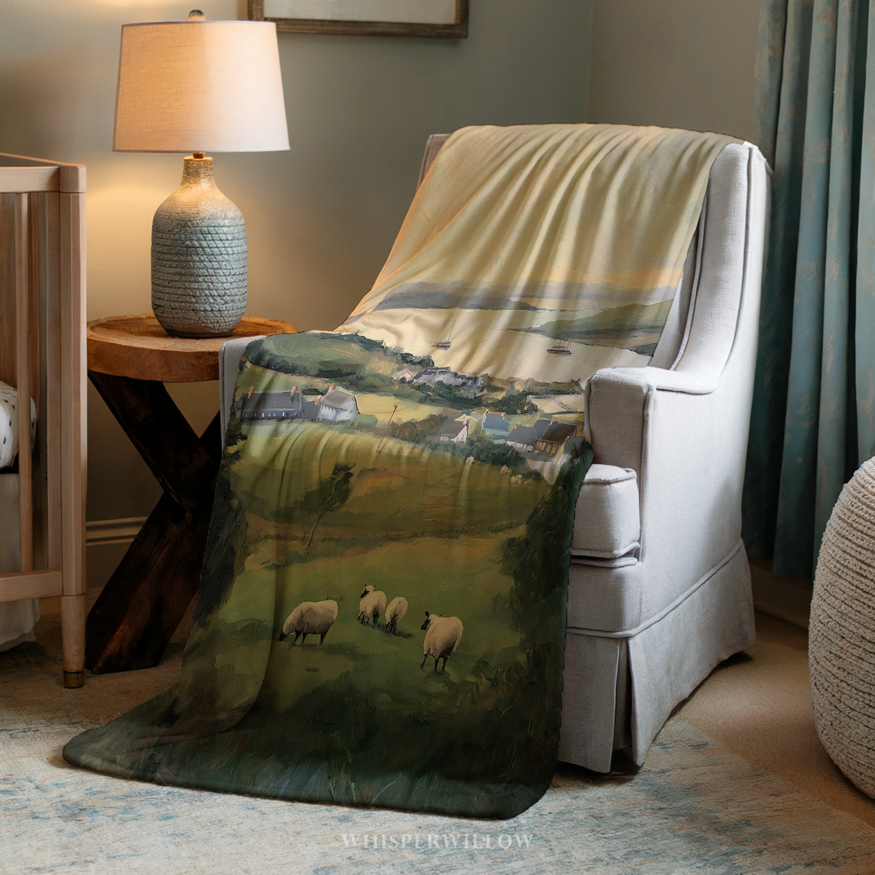 Pastoral Coastal Landscape Throw Blanket - Irish Countryside Sheep Gift