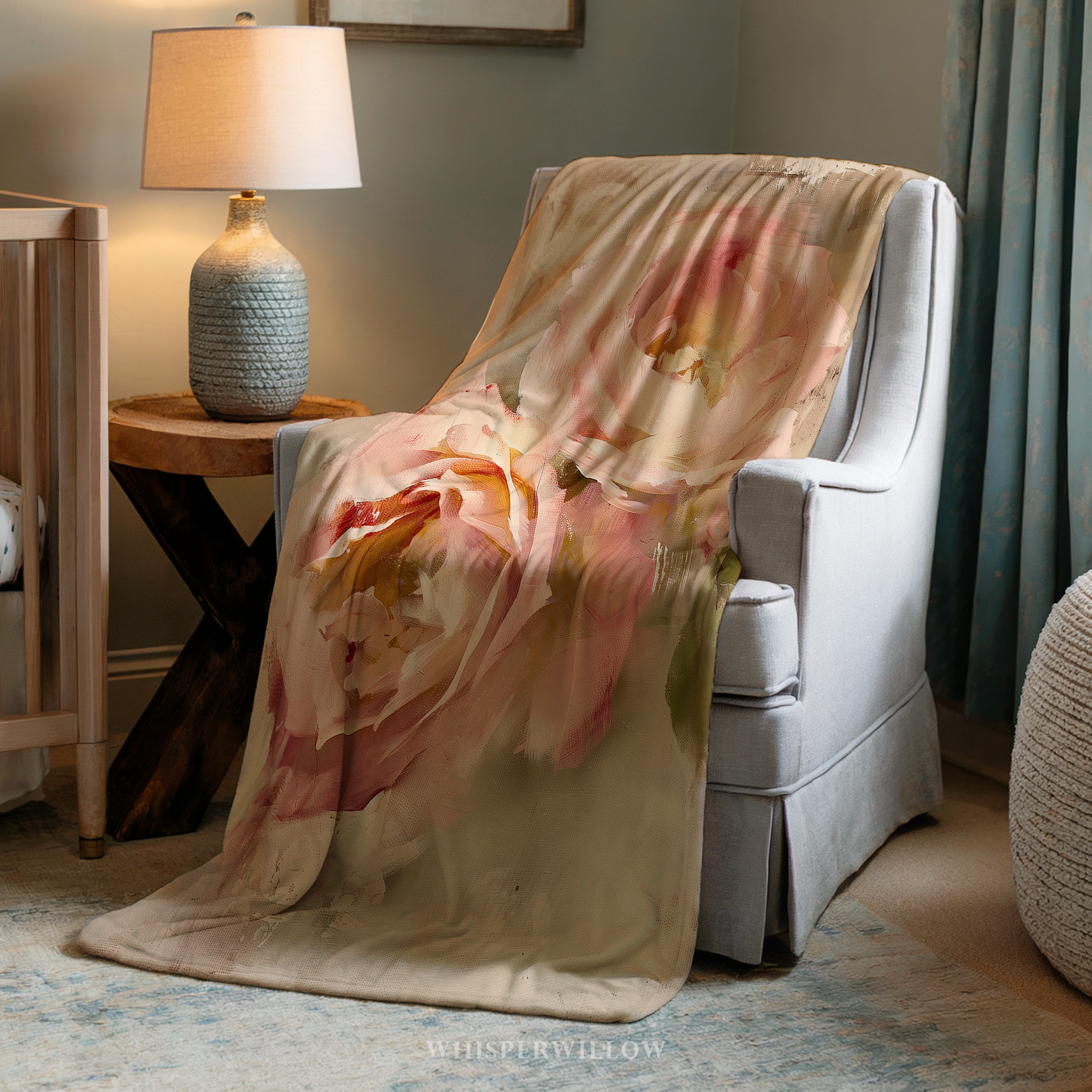Blush Rose Floral Throw Blanket - Soft Plush Vintage Pastel Gift