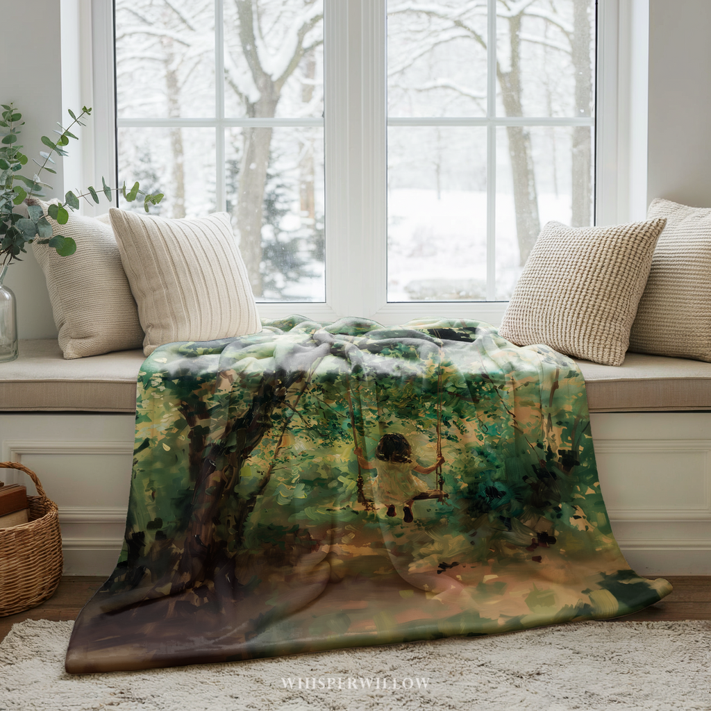 Enchanted Forest Throw Blanket - Swinging Child Whimsical Woodland Gift