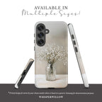 Floral Aesthetic Phone Case Compatible with Samsung, Cute Neutral Baby's Breath Botanical Art, Modern Minimalist White Glass Vase Design