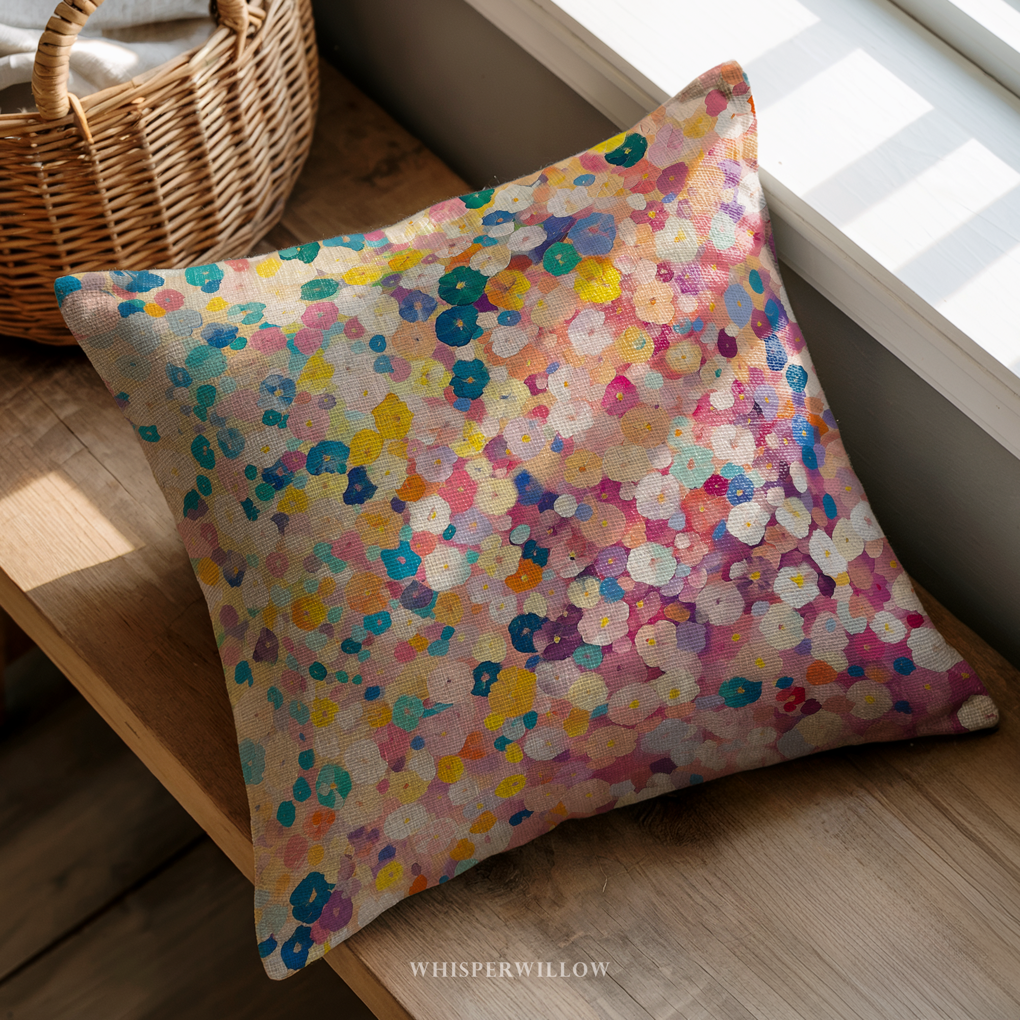 Colorful Floral Throw Pillow CASE ONLY | Abstract Pastel Flower Cushion Cover | Boho Spring Decor by WhisperWillow Studios Home Decor Gift