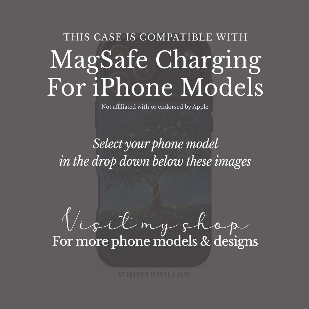 Mystical Tree Phone Case | Compatible with MagSafe Charging | Starry Night Sky Aesthetic | Glowing Nature Art | Celestial Fireflies