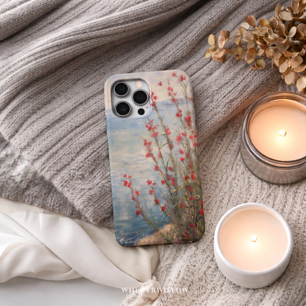 Coastal Floral Phone Case Compatible with iPhone | Aesthetic Wildflower Lake Art | Cute Nature Spring Gift