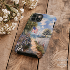 Coastal Art Phone Case | Compatible with iPhone Models | USA Flag Beach Sailboat Ocean Colorful Aesthetic