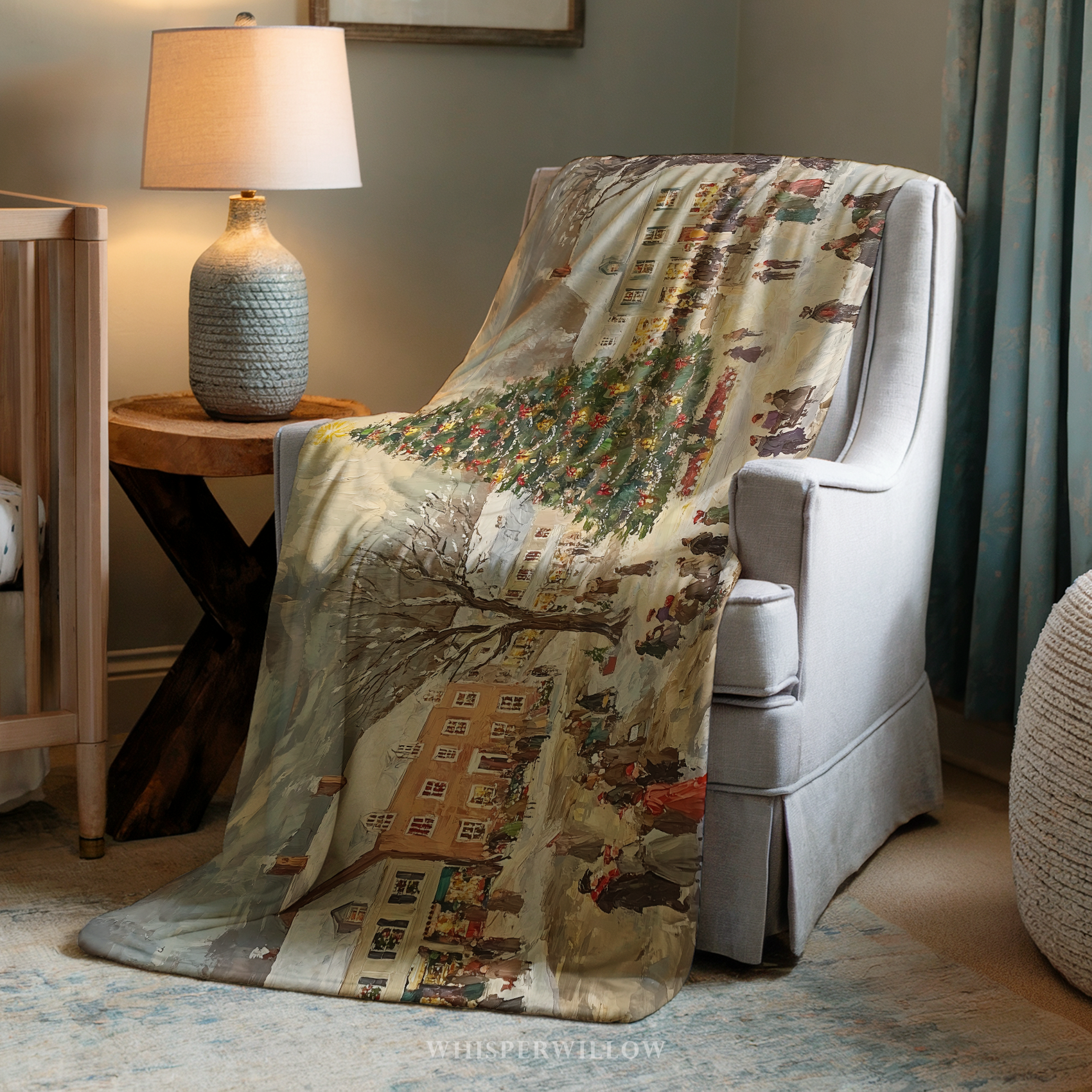 Vintage Christmas Village Throw Blanket - Winter Holiday Snowy Town Gift