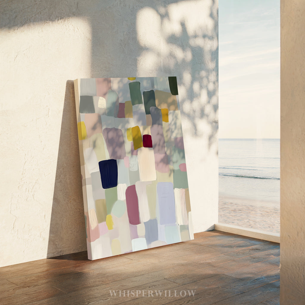 Pastellfarbene geometrische Leinwandbilder – Modernes abstraktes minimalistisches Design mit farbenfrohen Blöcken