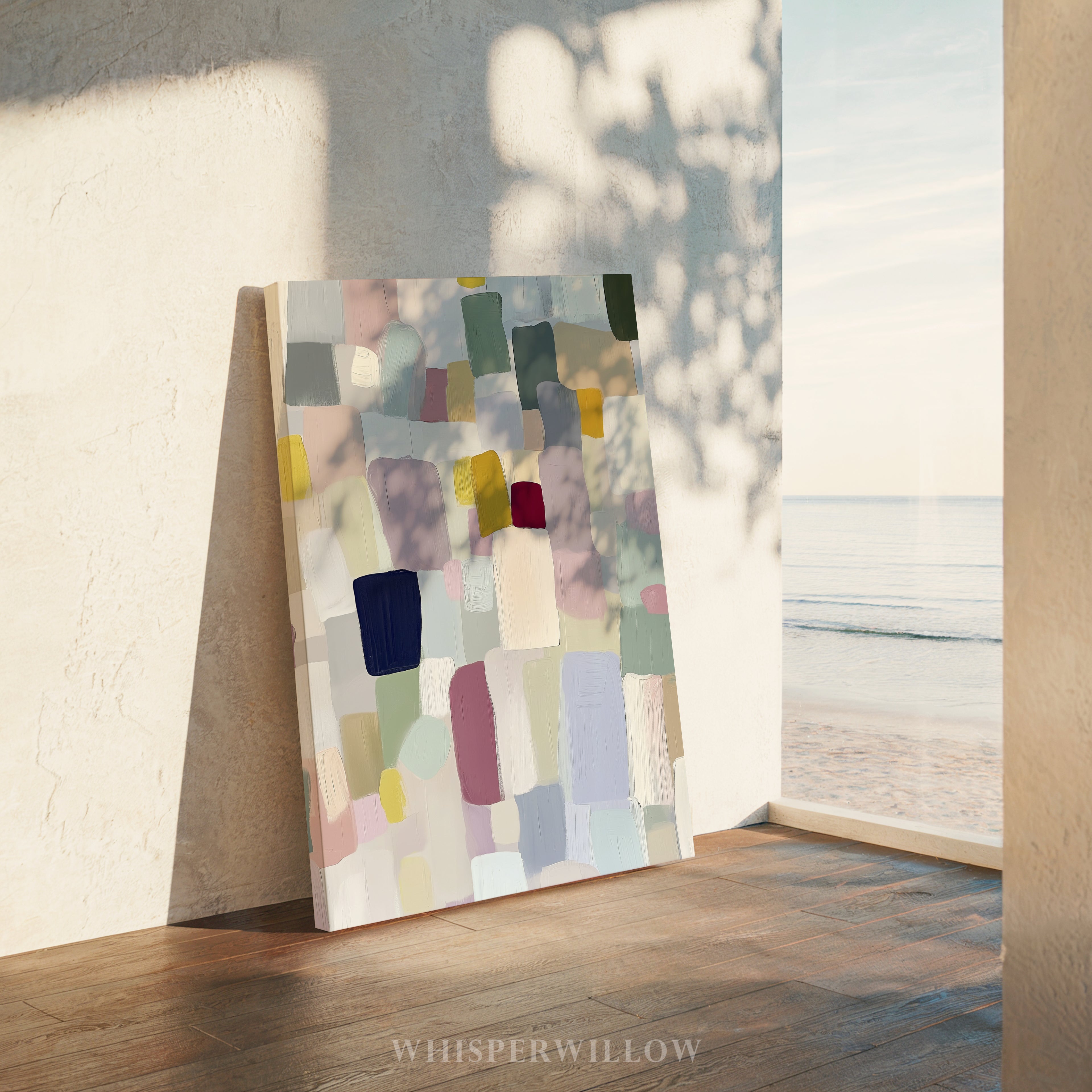 Pastellfarbene geometrische Leinwandbilder – Modernes abstraktes minimalistisches Design mit farbenfrohen Blöcken