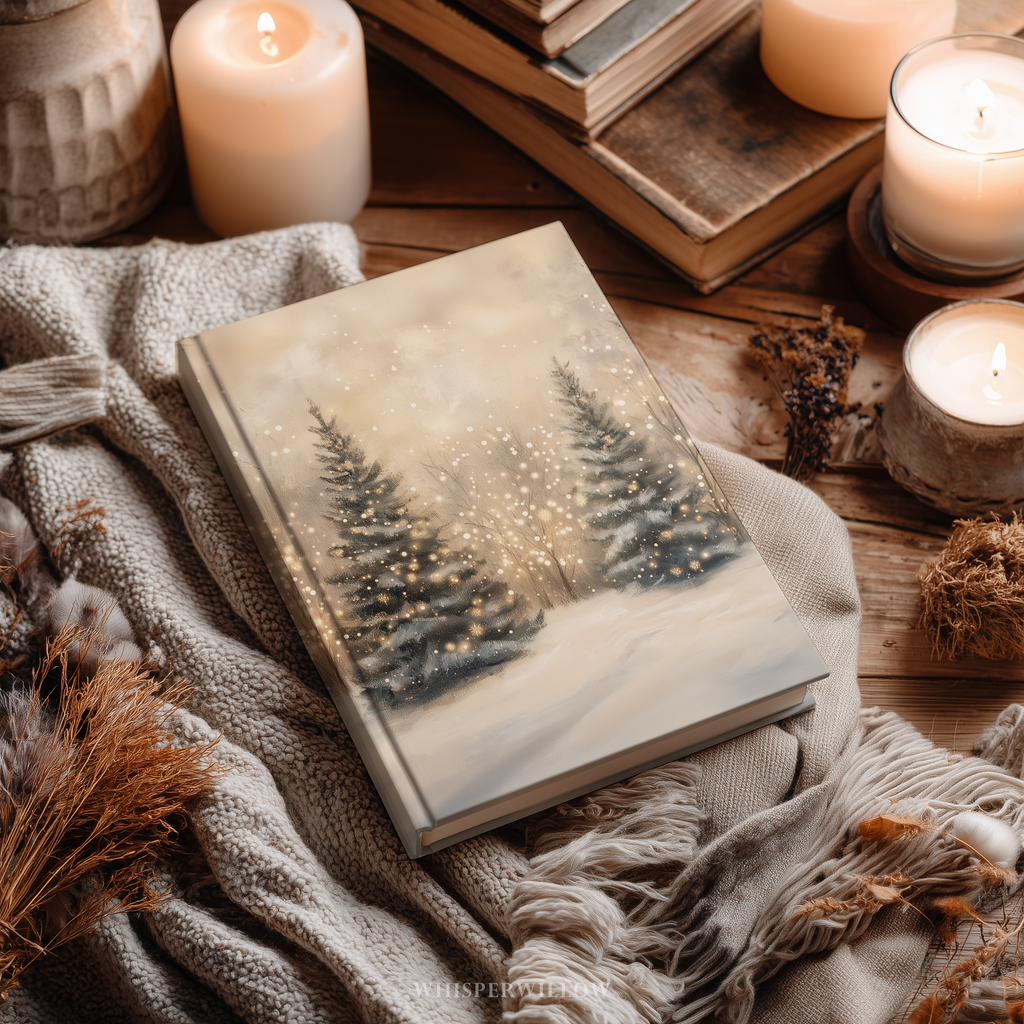 Winter Forest Hardcover Journal - Glowing Trees Snow Cozy Christmas Lights Notebook Gift