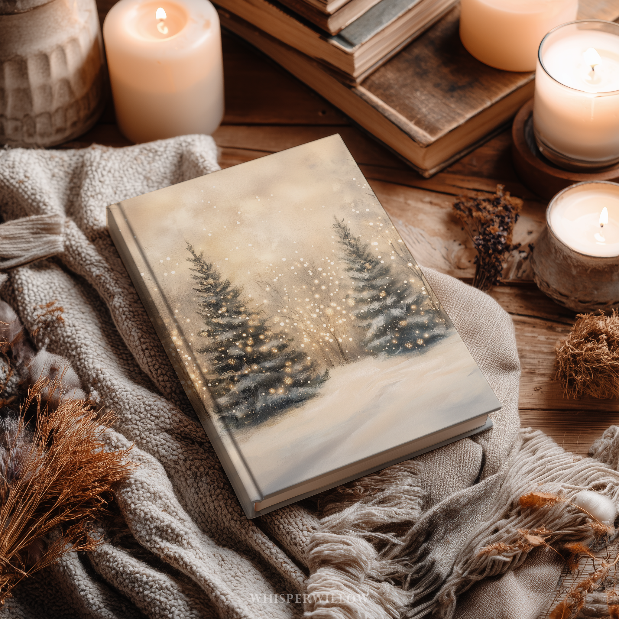 Winter Forest Hardcover Journal - Glowing Trees Snow Cozy Christmas Lights Notebook Gift