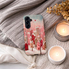 Romantic Winter Village Phone Case | Aesthetic Pink Snow Art | Heart Holiday Design | Compatible with Samsung
