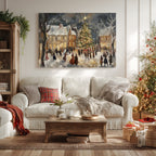 Christmas Canvas Wall Art | Vintage Victorian Village Carolers Winter Scene | Holiday Home Decor Gift