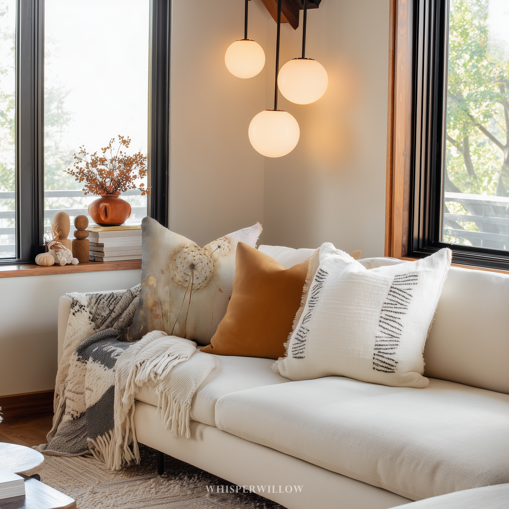 Neutrales Löwenzahn-Dekokissen – Stimmungsvolles florales Naturkissen