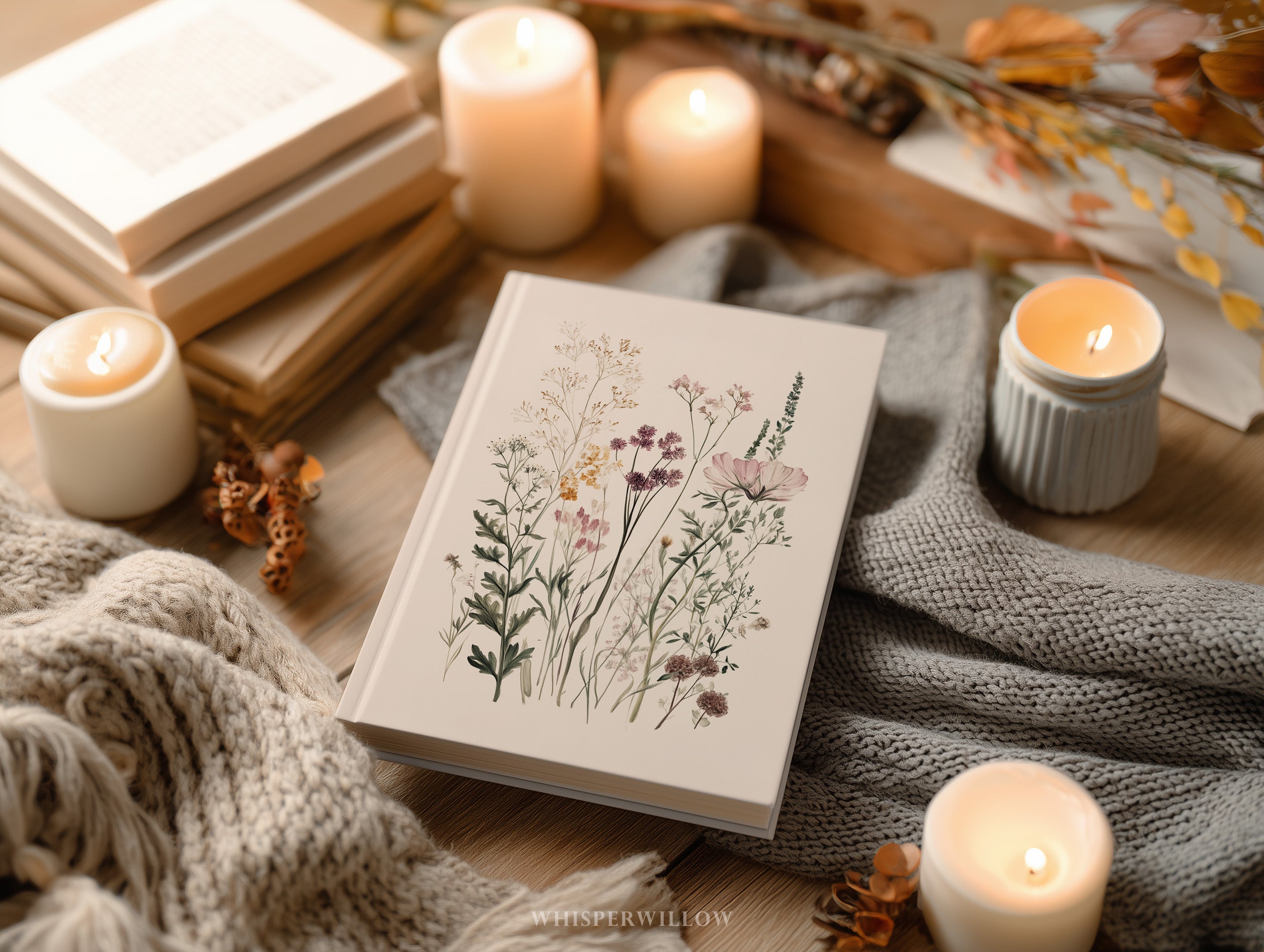 Wildflower Botanical Hardcover Journal | Vintage Meadow Cottagecore Floral Illustration | Minimalist Garden Nature Notebook Gift