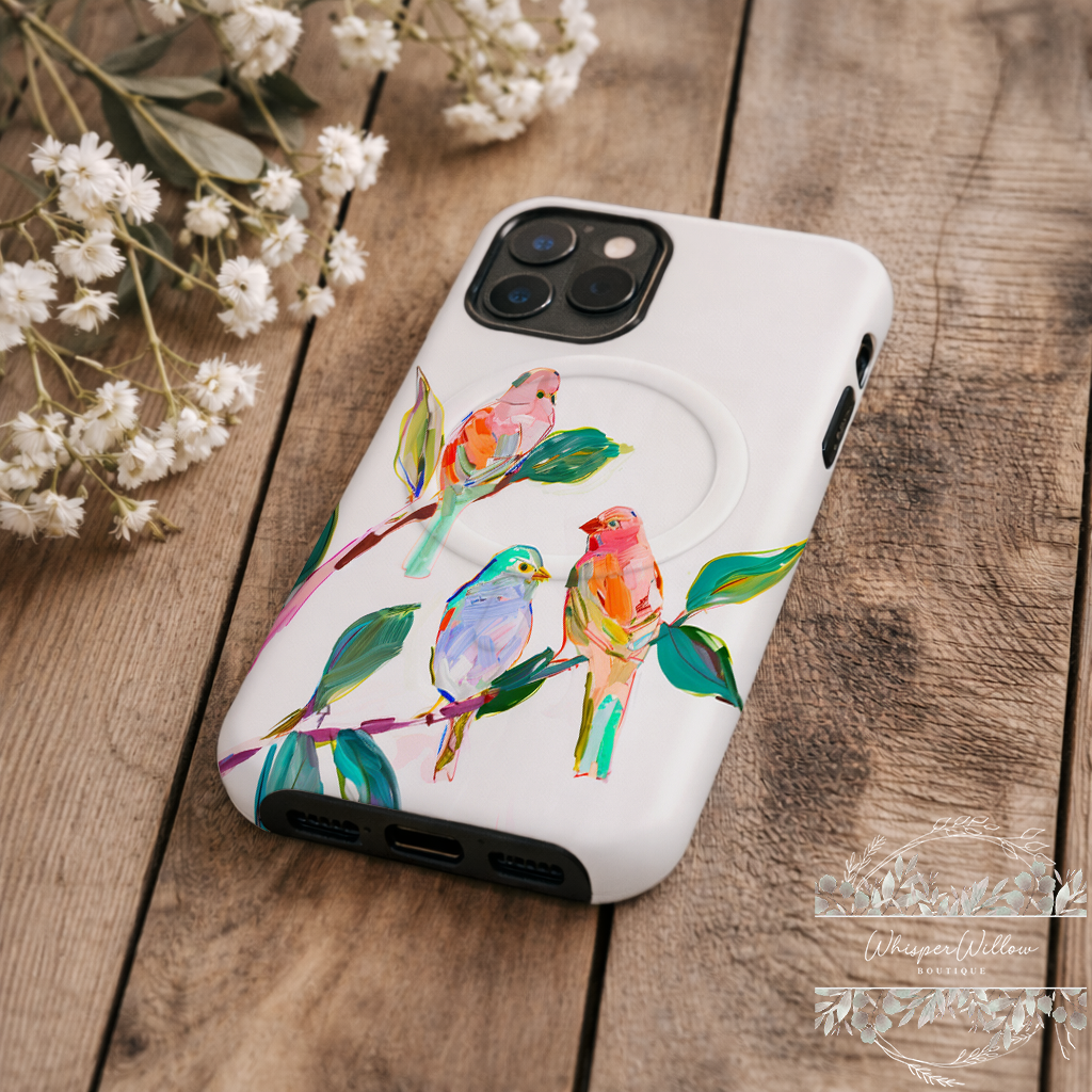 Colorful Bird Art Phone Case | Compatible with iPhone & MagSafe | Cute Aesthetic Nature Design | Songbird Lover Gift