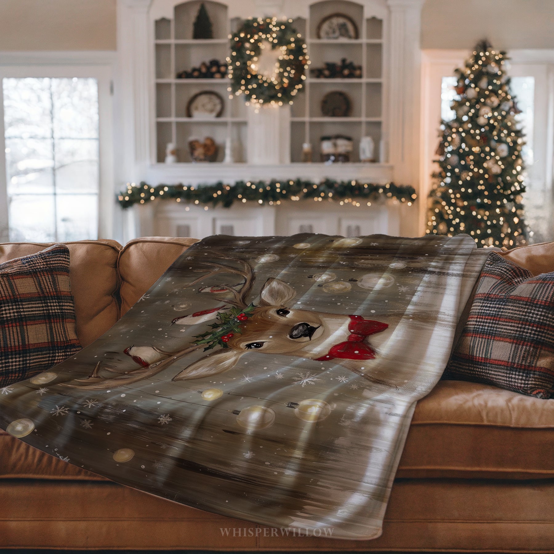 Christmas Deer Throw Blanket - Winter Holiday Reindeer Snow Gift