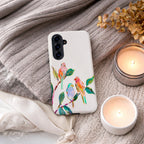 Colorful Bird Branch Art Tough Case | Compatible with Samsung Galaxy Android Phones | Dual Layer Shockproof Protective Cover | Matte Finish