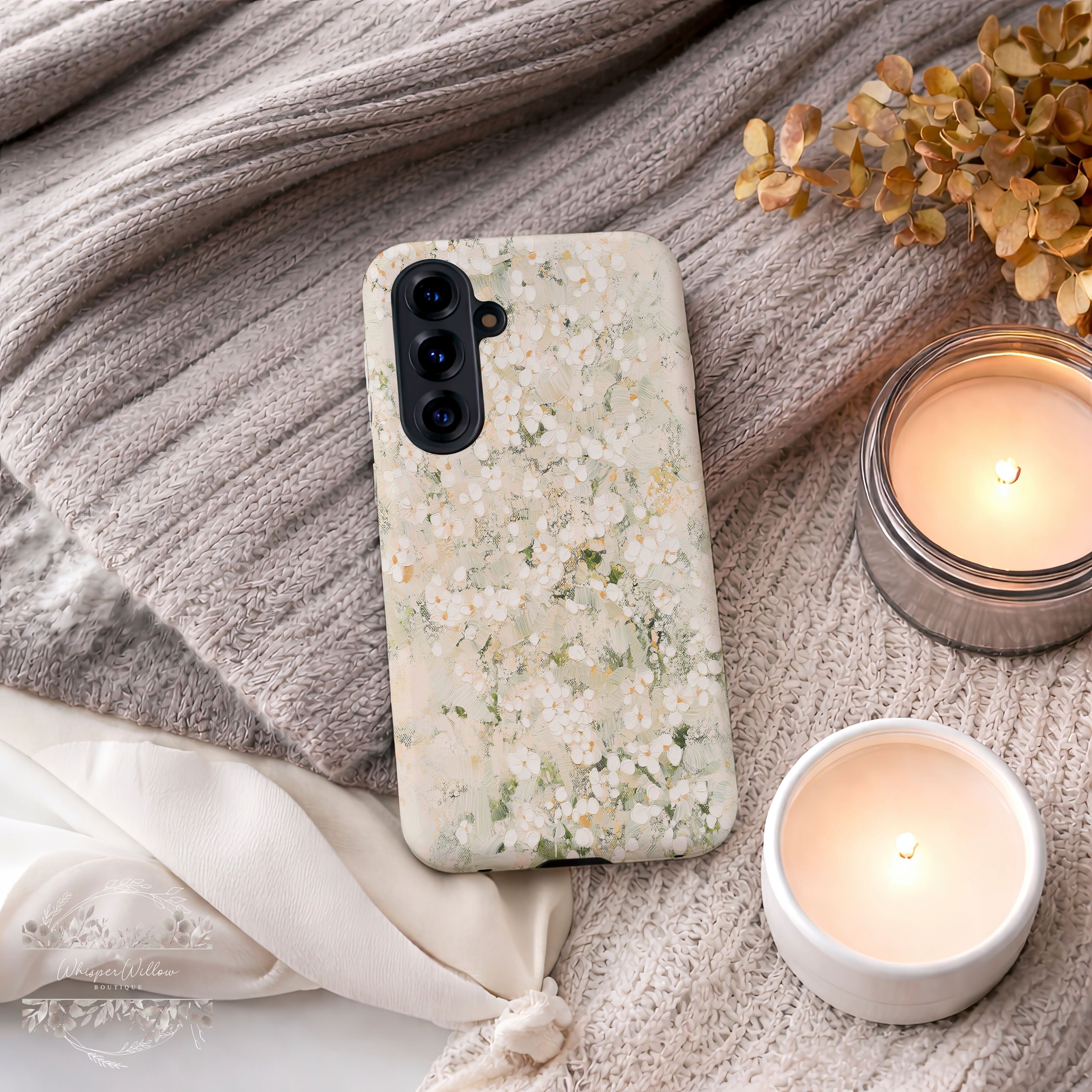 Cream White Floral Phone Case | Compatible with Samsung | Elegant Abstract Flower Art | Minimalist Aesthetic