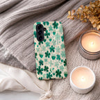 Teal Shamrock Dual Layer Phone Case | Samsung Compatible | Lucky Four Leaf Clover Cover