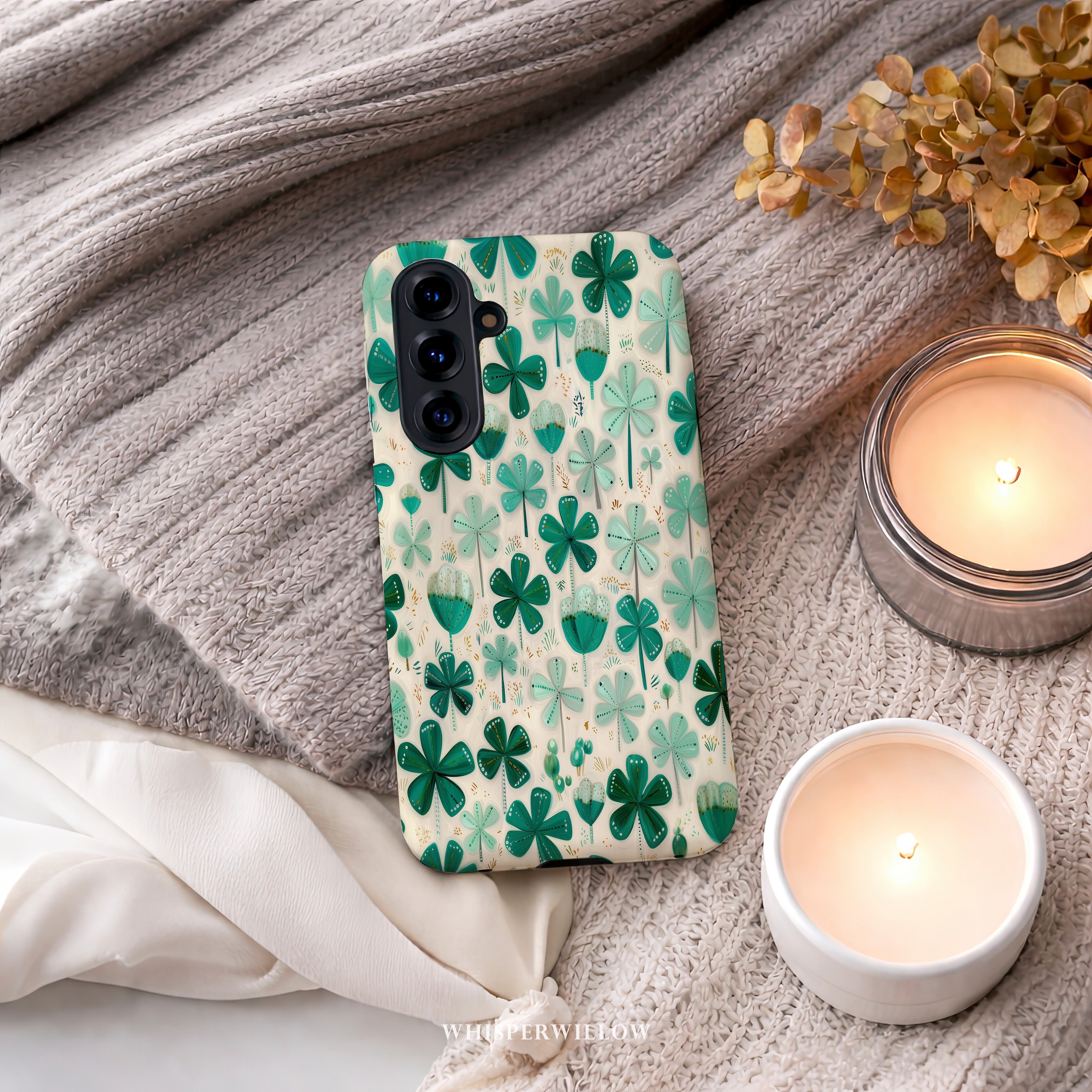 Teal Shamrock Dual Layer Phone Case | Samsung Compatible | Lucky Four Leaf Clover Cover