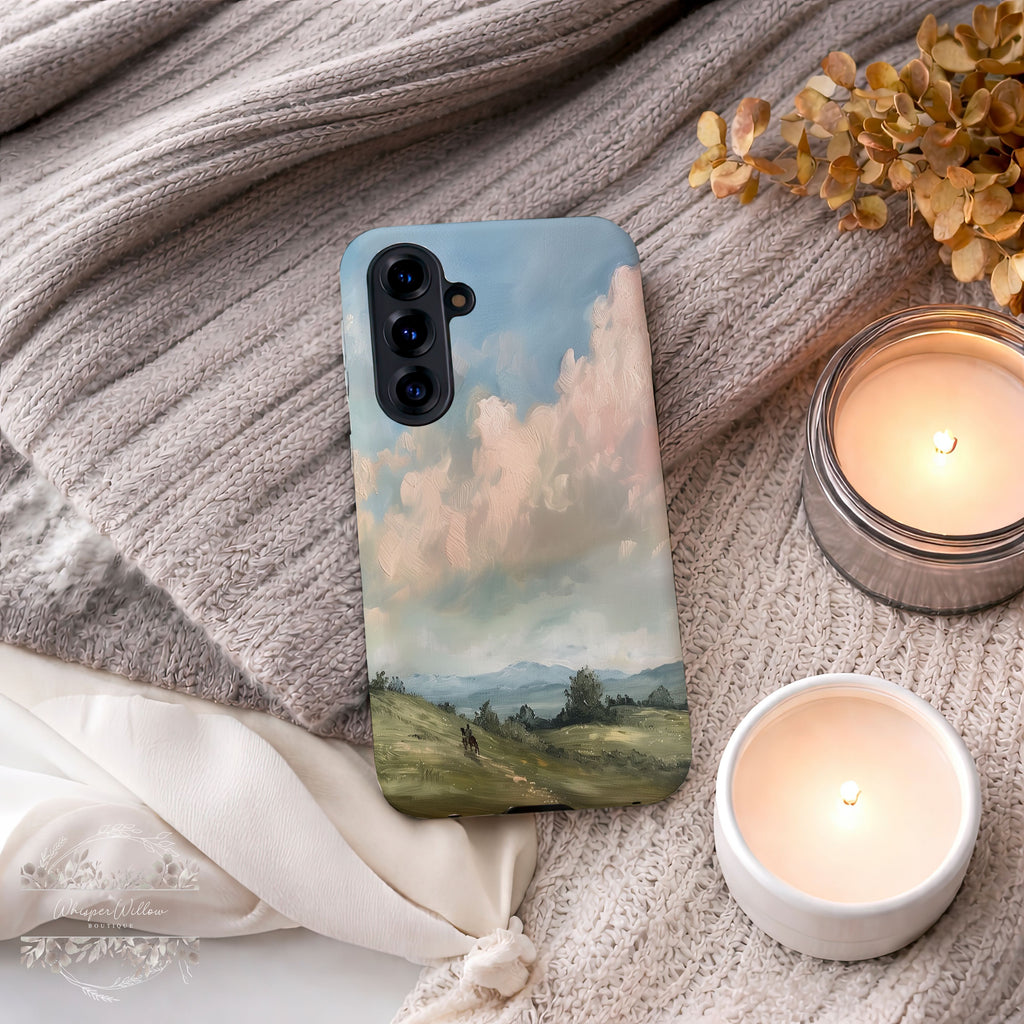 Pastel Sky Landscape Phone Case | Compatible with Samsung Devices | Colorful Scenic Hills Aesthetic Art