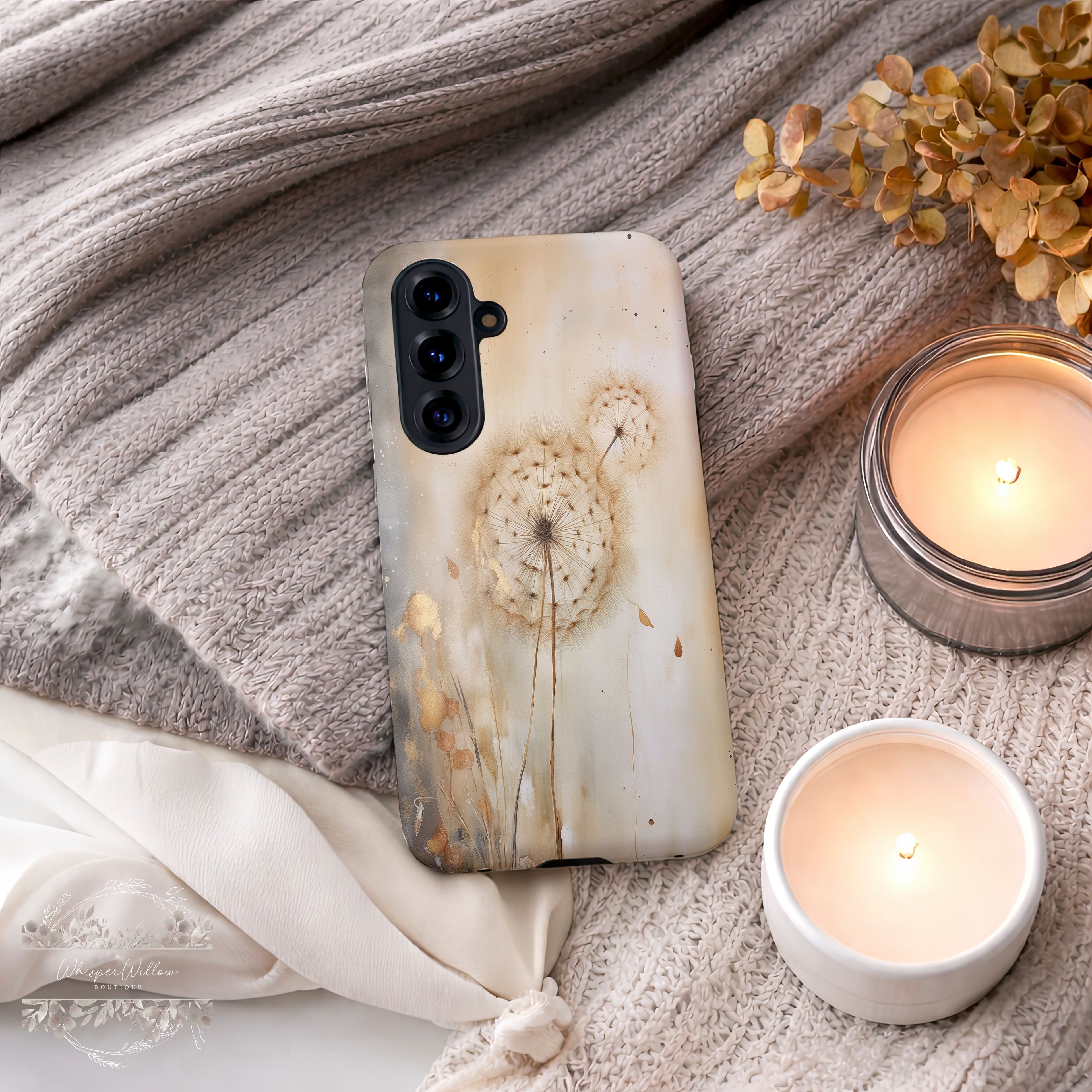 Botanical Phone Case | Dandelion Beige Neutral Art | Compatible with Samsung | Minimalist Floral Aesthetic Modern Design Gift