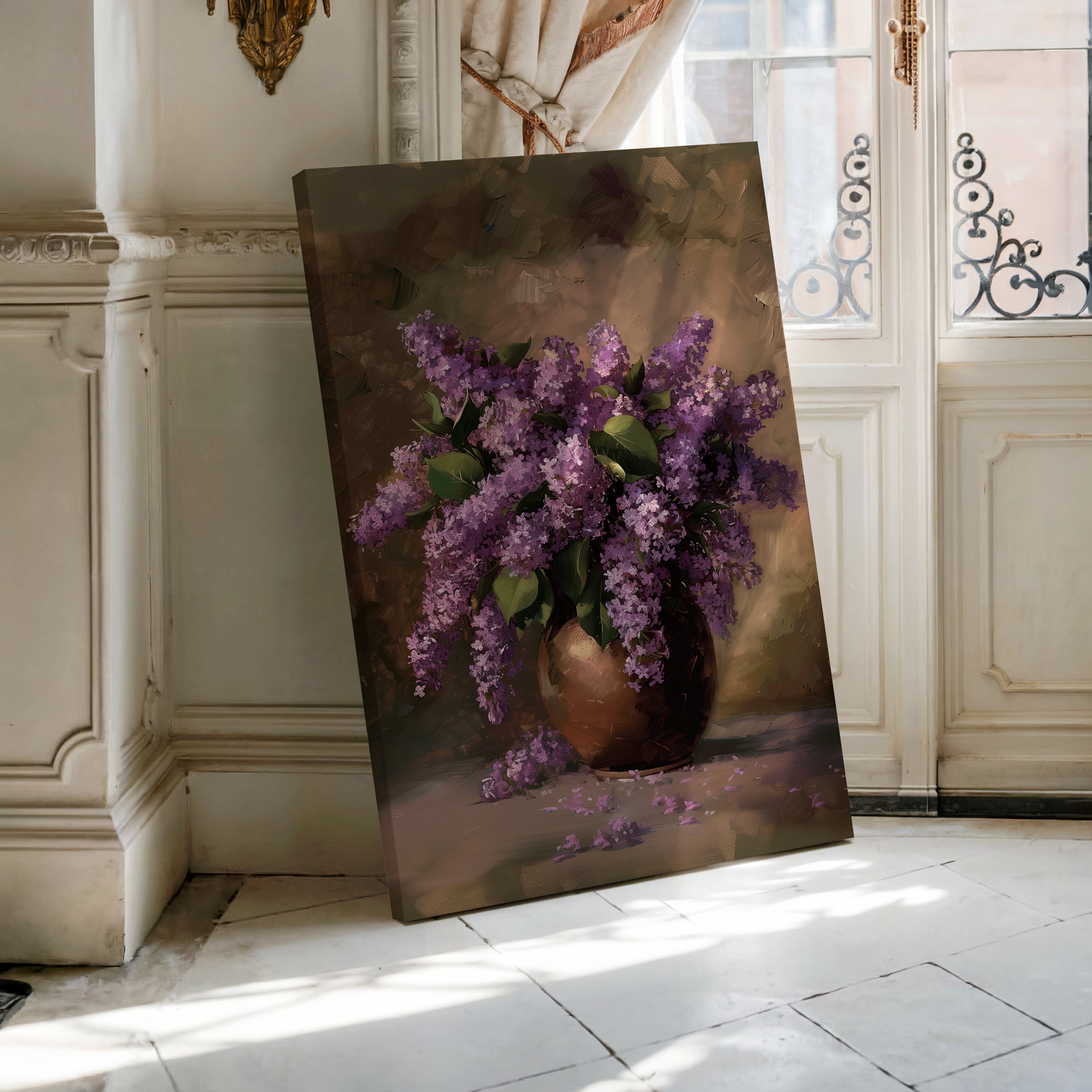 Fliederstrauß-Leinwandbild | Lila Blumendruck | Landhausdeko
