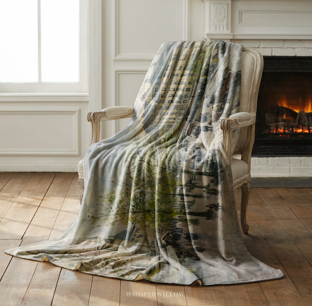 Paris Street Throw Blanket - Rainy European Boulevard Horse Carriage Gift