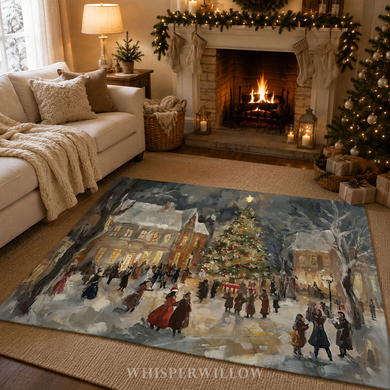 Vintage Christmas Eve Village Throw Blanket - Snowy Tree Town Square Gift