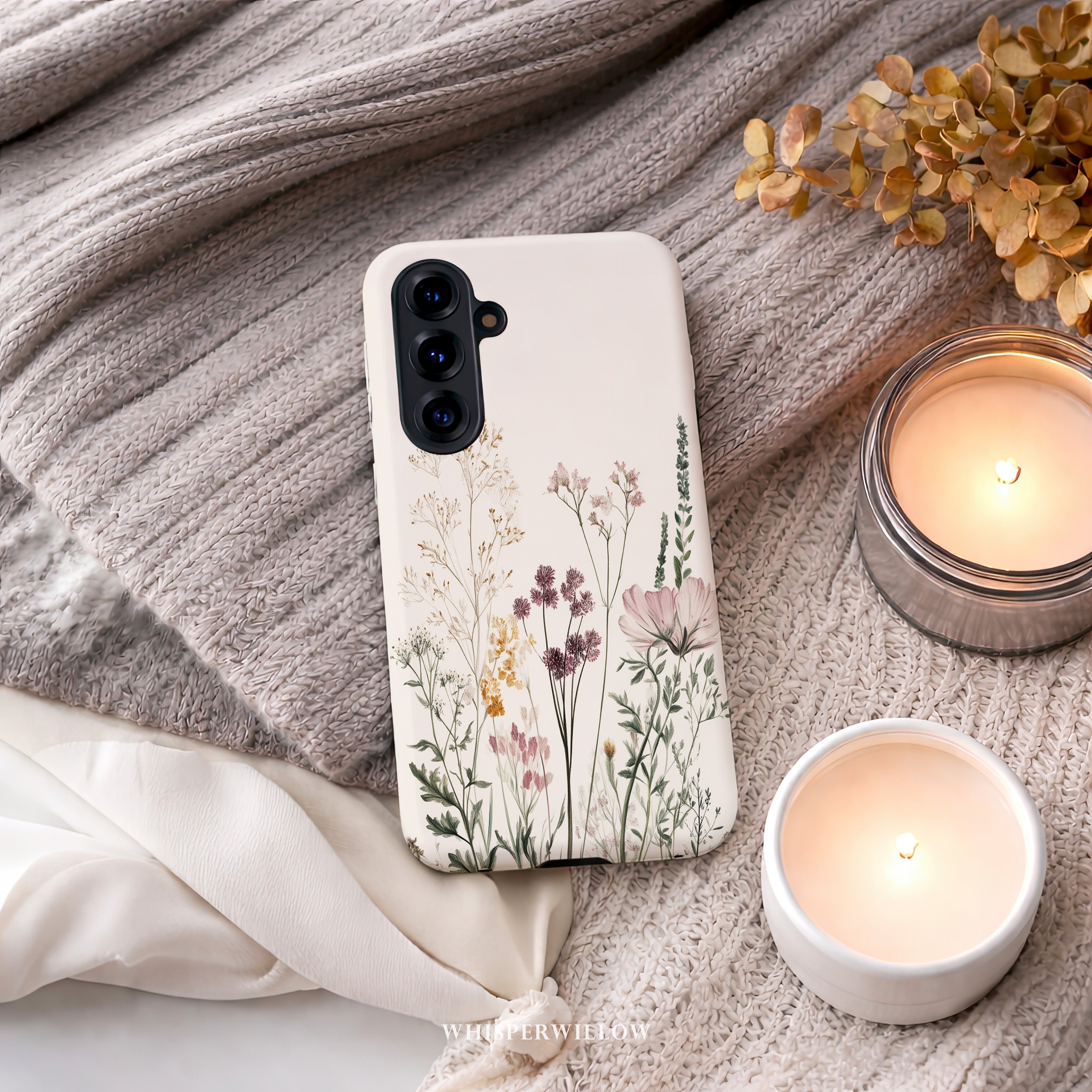 Botanical Wildflower Case Compatible with Samsung Galaxy | Minimalist Vintage Floral Meadow Aesthetic Soft Neutral Nature Garden Design