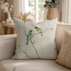 Watercolor Bird Throw Pillow and Case - Blue Yellow Spring Branch Accent Cushion Nature Decor by WhisperWillow Studios Home Decor Gift