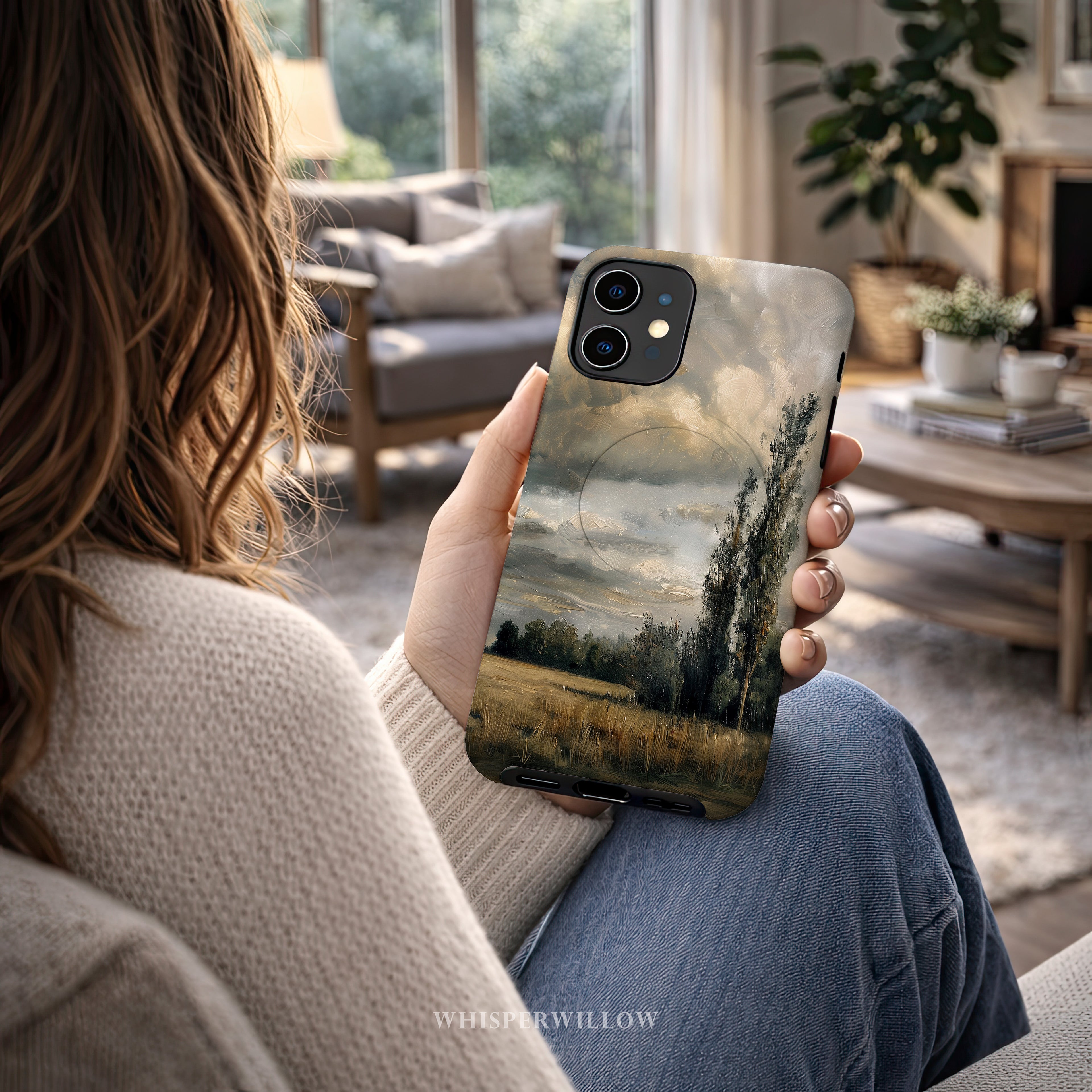 Moody Landscape Phone Case Compatible with iPhone MagSafe | Stormy Sky Nature Art | Rustic Scenic Aesthetic Multi-Size