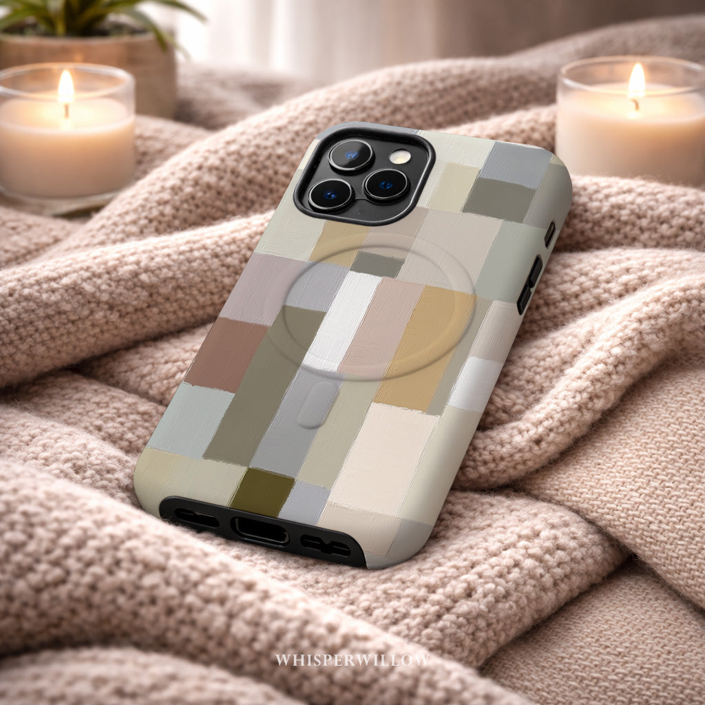 Neutral Aesthetic Phone Case | Minimalist Abstract Art | Compatible with iPhone MagSafe | Color Block Modern Gift